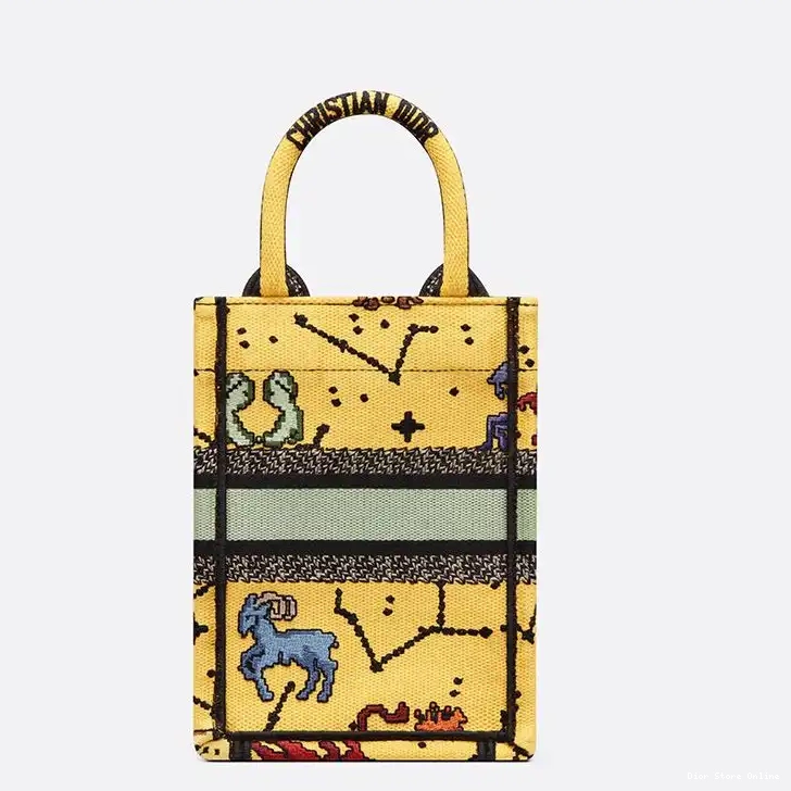 Cheap Yellow Book Dior Tote Miniature Canvas Pixel Zodiac Motif 0405 Hot Sale